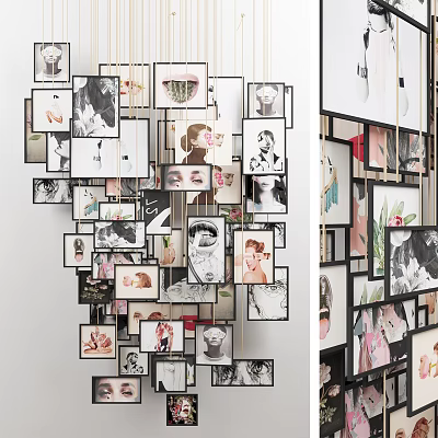 Hanging Photo Wall Decor Featuring Various Sizes Frames Black White And Color 3d model