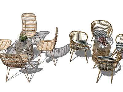 Wicker Chairs And Round Table Set For Modern Outdoor Patio Space 3d model