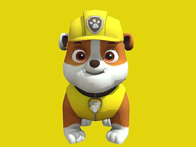Rubble From PAW Patrol Yellow Construction Helmet With Paw Print Logo Cartoon Dog Character 3d model