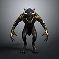 Fierce Mythical Monster Featuring Black Body Yellow Horns Golden Decorations And Sharp Claws