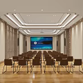 Spacious Modern Conference Room Interior With Neatly Arranged Chairs Large Screen And Wooden Floor