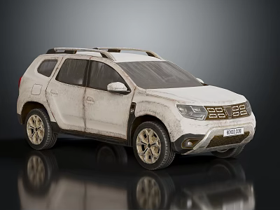 White SUV Featuring Rugged Vintage Textured Body And Golden Alloy Wheels 3d model