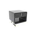 Modern Black Nightstand with Textured Front Drawer and Golden Metal Legs