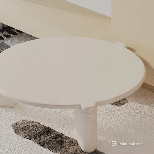 Modern Sofa and Coffee Table Set With White Round Tabletop and Soft Carpet Design 3d model 