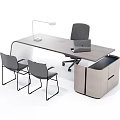 Modern Office Desk Interior With Wooden Surface Desk Lamp And Chairs