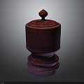 Ornate Red Decorative Storage Jar With Intricate Pattern Lid And Base
