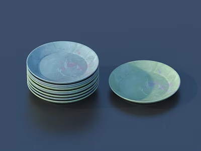 Elegant Dinnerware Set With Multiple Stackable Plates In Green And Blue Hues 3d model