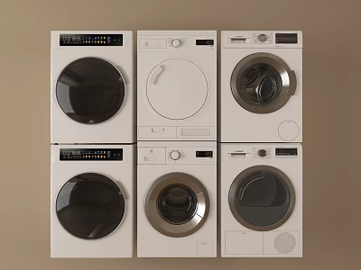 White Washing Machines Various Modern Models With Front Load Design For Home Use 3d model