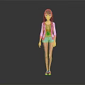Human Female Character In Casual Outfit With Pink Top White Cardigan Blue Shorts And Sandals