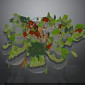 Block Built Fantasy Island Scene With Castles Red Roofed Buildings And Green Trees