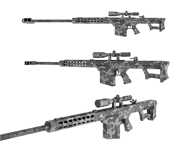 Camouflage Tactical Sniper Rifles With Telescopic Sights Displayed In Multiple Angles 3d model