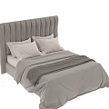 Modern Upholstered Double Bed With Tufted Headboard And Neutral Linen Bedding 3d model
