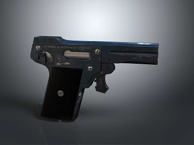 Steyr Mannlicher Wien Pistol Dark Colored Firearm With Metallic Components And Black Grip 3d model