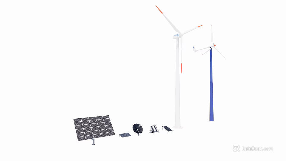 Eco Friendly Household Energy Appliances With Solar Panels Wind Turbines And Storage Devices 3d model 