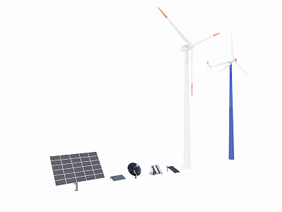 Eco Friendly Household Energy Appliances With Solar Panels Wind Turbines And Storage Devices 3d model