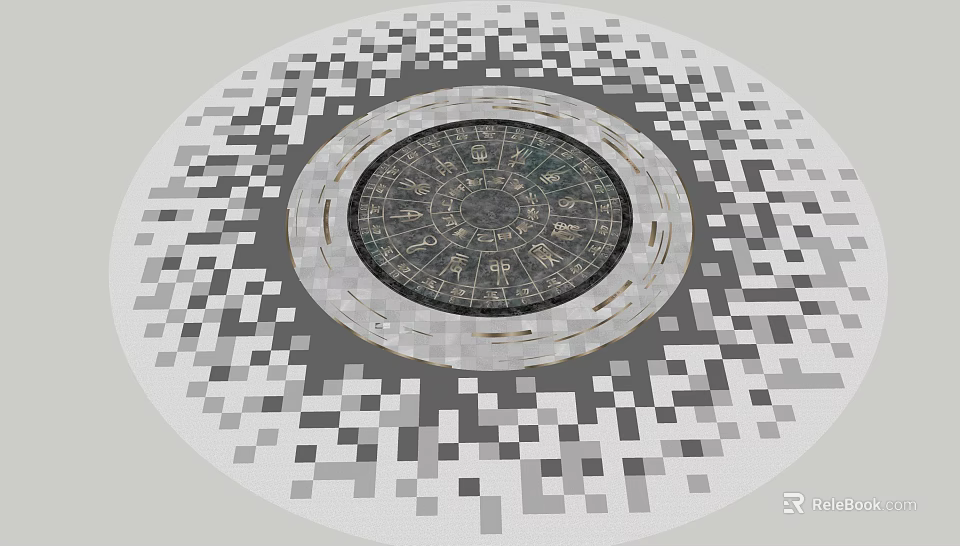 Circular Garden Ornament Featuring Intricate Patterned Design And Lattice Border 3d model