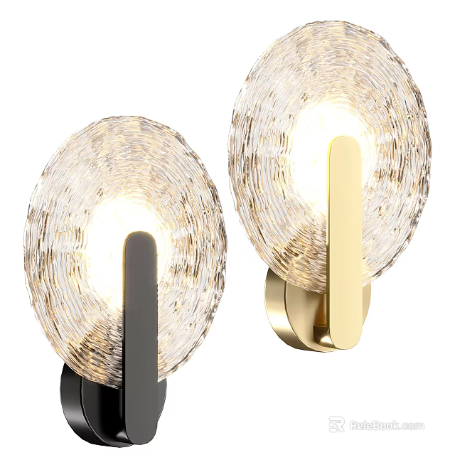 Modern Wall Lamps with Round Transparent Crystal Shades Black and Gold Bases Soft Illumination 3d model 