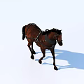Brown Horse Walking With Leather Harness Against White Background Showing Shadow 3d model