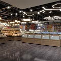 Modern Supermarket Interior Design With Various Product Shelves And Shopping Aisles