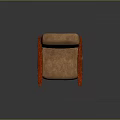 Brown Upholstered Armchair With Red Wooden Arms And Legs And Button Tufted Back