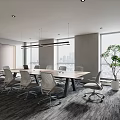 Modern Conference Room Interior With Table Office Chairs City View Window Plant And Lighting