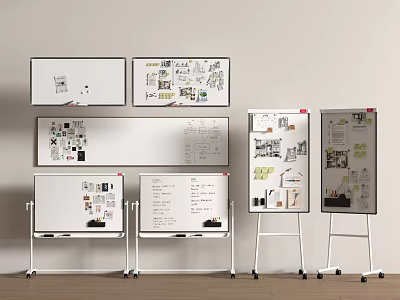 Whiteboards With Sketches Notes And Diagrams On Stands In Organized Workspace 3d model