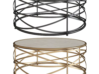 Elegant Modern Coffee Table With Circular Crisscross Metal Frame And Marble Top In Black Gold 3d model
