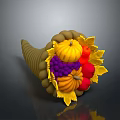 Autumn Harvest Cornucopia Filled With Fresh Pumpkins Apples Grapes And Yellow Leaves