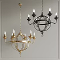Gold and Black Spherical Chandeliers With Candle Shaped Bulbs Classic Design