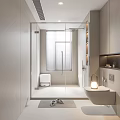 Modern Bathroom Interior Design With Glass Shower Enclosure White Toilet And Window Blinds