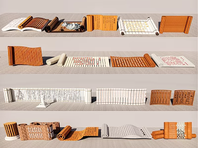 Various Ancient Chinese Bamboo Slips Scrolls And Traditional Manuscripts 3d model
