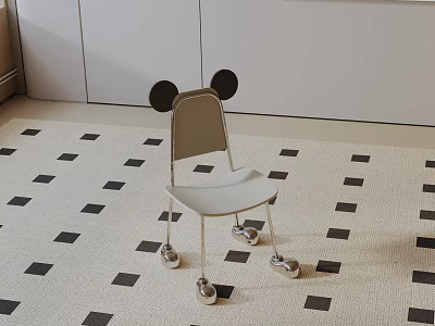 Cute Mickey Mouse Ear Design Accent Chair With Wheels On Black And White Checkered Rug 3d model