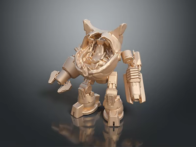 Golden 3D Mechanical Creature Character With Armored Body And Mechanical Arms 3d model