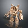 Golden 3D Mechanical Creature Character With Armored Body And Mechanical Arms