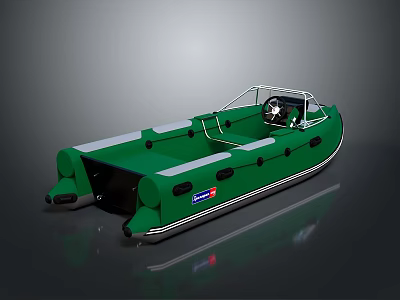 Green Rigid Inflatable Boat With Seats And Cockpit For Water Transport 3d model