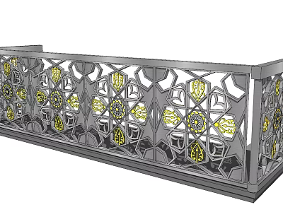 Ornate Metal Fence Featuring Intricate Cutout Patterns And Yellow Decorative Accents 3d model