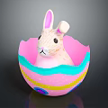 Cute White Rabbit Sitting Inside Pink Eggshell With Blue Yellow Purple Decorative Patterns 3d model