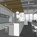 Modern Public Office Space Interior With Yellow Mesh Ceiling Office Desks Computers And Potted Plants