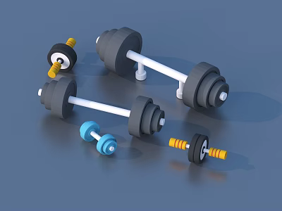 Fitness Dumbbells In Various Sizes And Colors On Gray Background 3d model