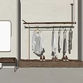 Minimalist Wooden Clothes Hanger With White Garments Mirror Small Stool And Shoes