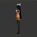 Two Female Characters in Orange School Uniforms with Pink Black Hair Short Skirts Arms Outstretched Standing