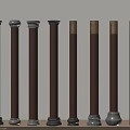 Collection of Various Decorative Brown Columns With Gray And Gold Accented Tops And Bases