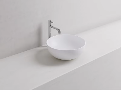 Sleek White Countertop Washbasin With Silver Faucet In Minimalist Light Wall Setting 3d model