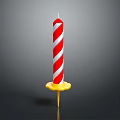 Decorative Red And White Striped Candle With Yellow Base Stand