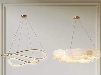 Modern Gold Spiral And White Petal Shaped Chandeliers For Interior Lighting 3d model