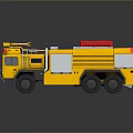 Yellow Fire Truck With Red Top Equipment And Multiple Wheels 3D Rendering