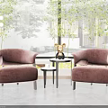 Modern Leisure Sofa Set with Two Pink Chairs Small Round Table and Green Plants