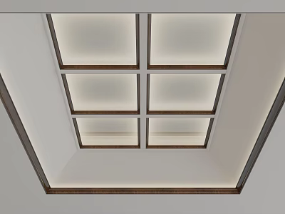 Modern Ceiling Design With Square Panel Layout Wooden Frame And Recessed Lighting 3d model