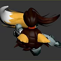 Animated Game Movie Character With Fox Ears Tail Long Brown Hair Blue Eyes Red Outfit