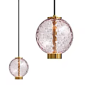Modern Transparent Glass Pendant Lights With Cracked Texture And Gold Base